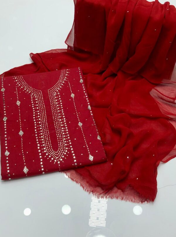 Handmade Barfi Muqaish work on soft Lawn 3 Piece