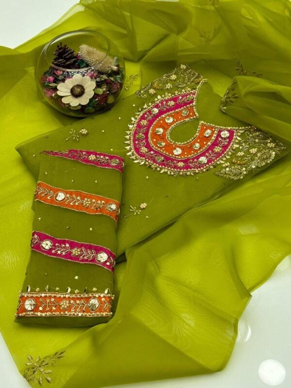 Handmade Zaari Beads And Goota Work Organza Shirt And Dupatta 2 Piece - Image 8