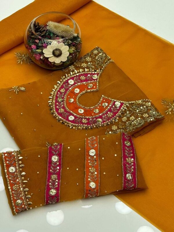 Handmade Zaari Beads And Goota Work Organza Shirt And Dupatta 2 Piece - Image 7