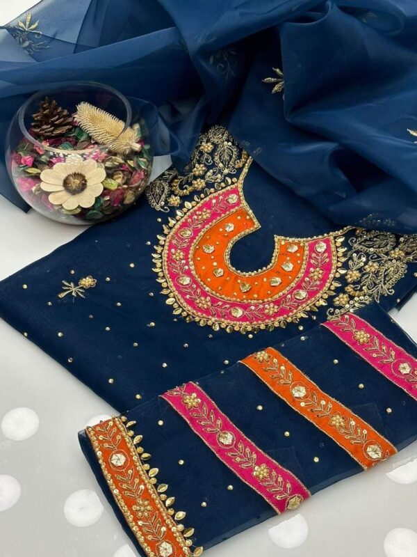 Handmade Zaari Beads And Goota Work Organza Shirt And Dupatta 2 Piece - Image 4