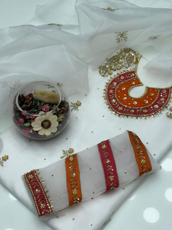 Handmade Zaari Beads And Goota Work Organza Shirt And Dupatta 2 Piece - Image 5