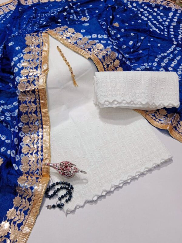 Lawn Chikankari  With Silk Chunri  Press Gota 3 Piece