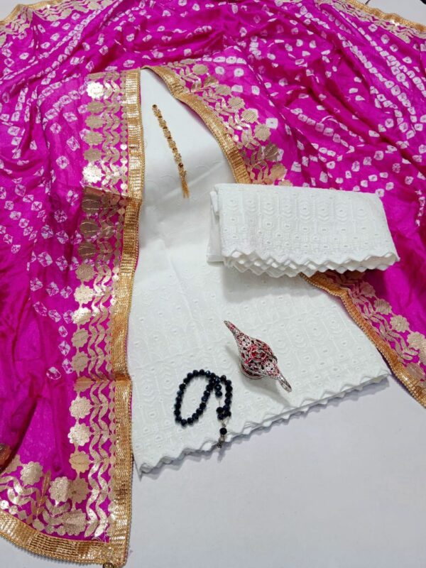 Lawn Chikankari  With Silk Chunri  Press Gota 3 Piece - Image 5