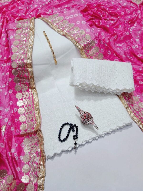 Lawn Chikankari  With Silk Chunri  Press Gota 3 Piece - Image 3