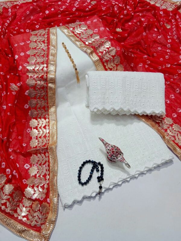 Lawn Chikankari  With Silk Chunri  Press Gota 3 Piece - Image 2