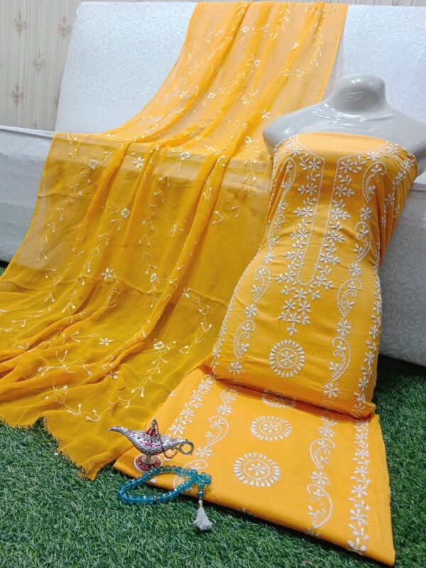 Chikankari with Jaal Dupatta Hand work Embroidery 3 Piece - Image 8