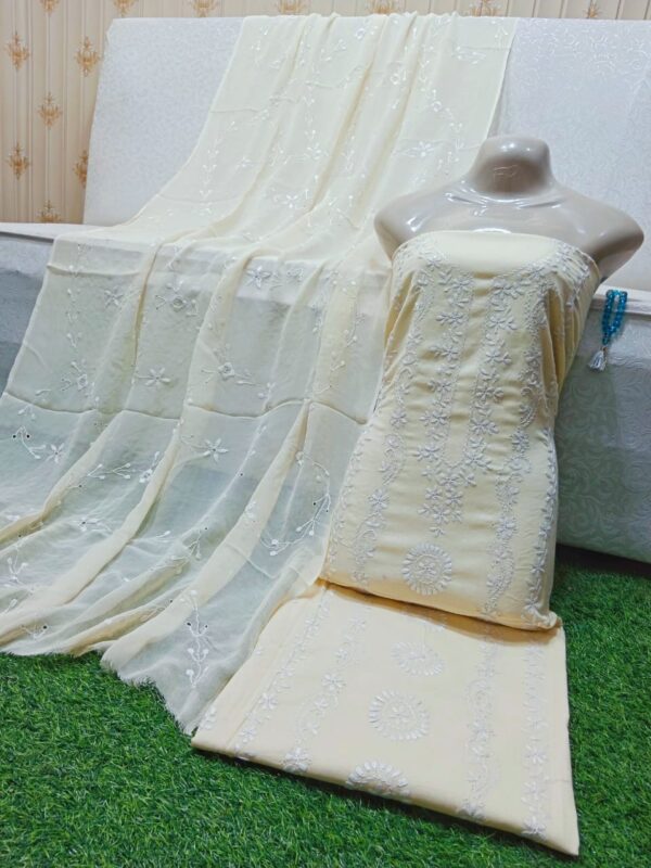 Chikankari with Jaal Dupatta Hand work Embroidery 3 Piece - Image 9