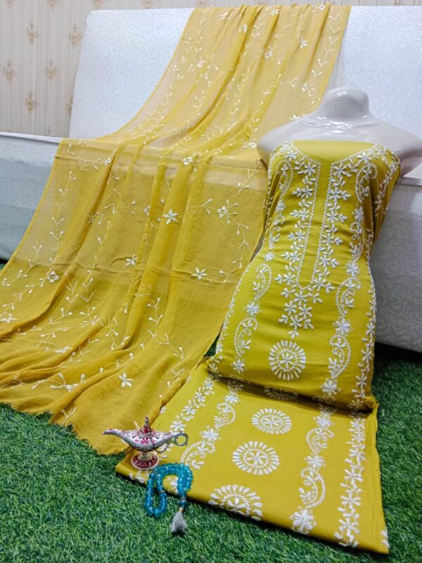 Chikankari with Jaal Dupatta Hand work Embroidery 3 Piece - Image 4