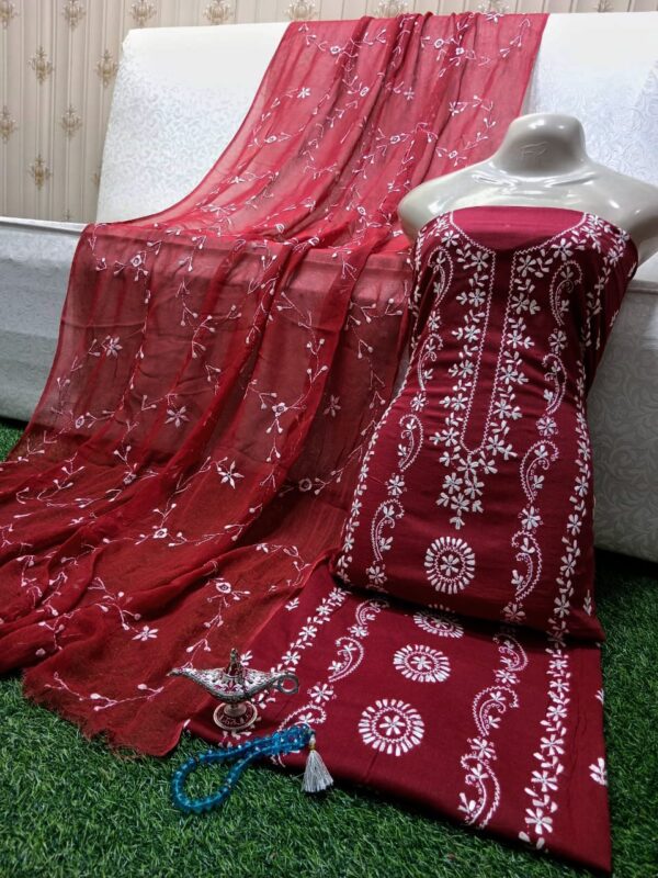 Chikankari with Jaal Dupatta Hand work Embroidery 3 Piece