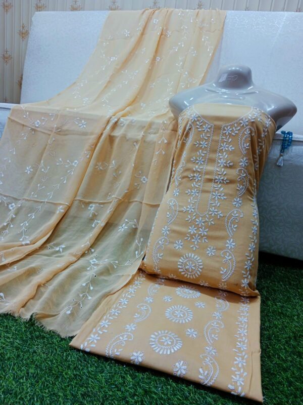 Chikankari with Jaal Dupatta Hand work Embroidery 3 Piece - Image 3